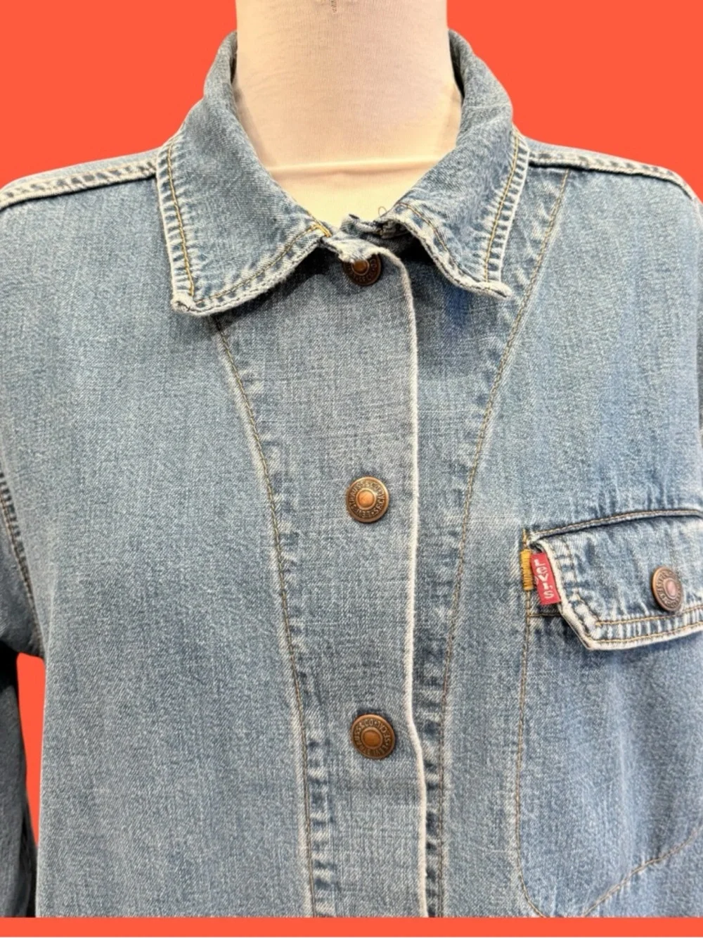 VTG Levis Red Tab Denim Chore Coat Jacket Womens M 90s Y2K Workwear Grandmacore - Picture 2 of 14